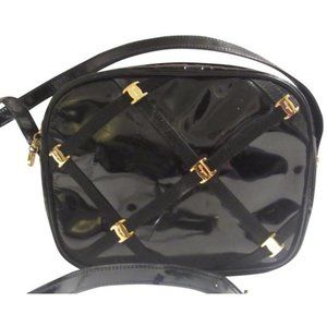 Salvatore Ferragamo Vintage VARA Black Patent Leather Windowpane Designer Purse